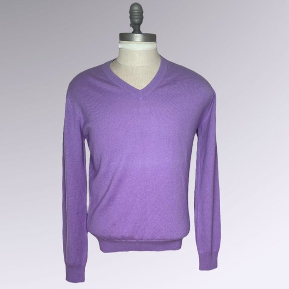 Hermes Long Sleeve 100% Cashmere Mens V-Neck Sweater EU Size M Mauve Color - Picture 9 of 10